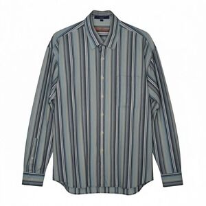 Alan Flusser Striped Button Down Shirt Men's XL Long Sleeve Blue Multi Color